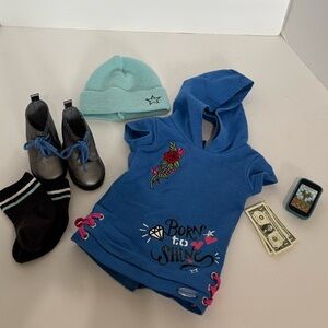 American Girl Blue Hoodie street chic dress and accessories